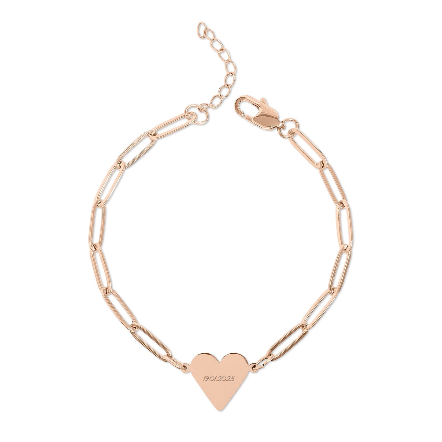 Paperclip Heart Bracelet — Engravable Gold/ Rose Gold Heart Charm