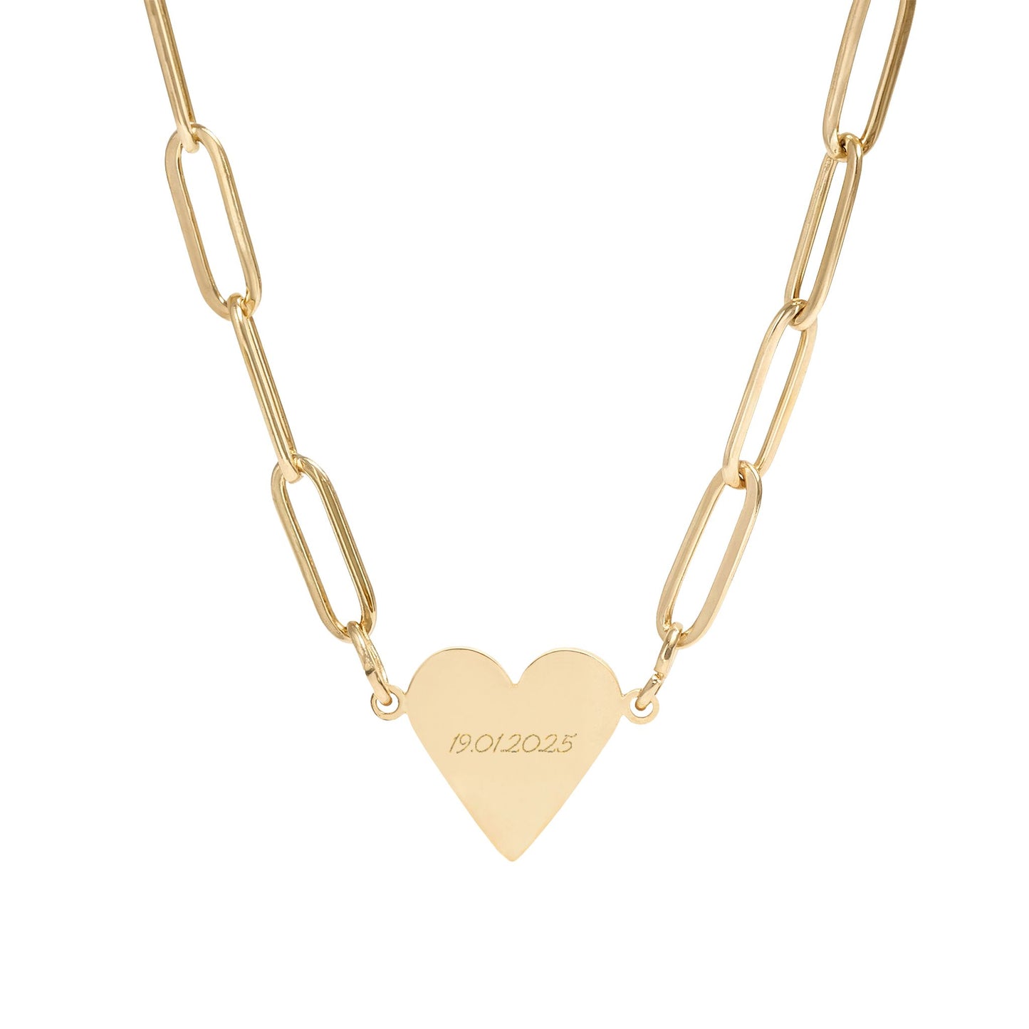 Engravable Paperclip Heart Necklace — Customizable Rose Gold or Gold Pendant