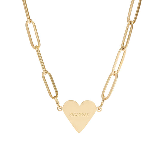 Engravable Paperclip Heart Necklace — Customizable Rose Gold or Gold Pendant
