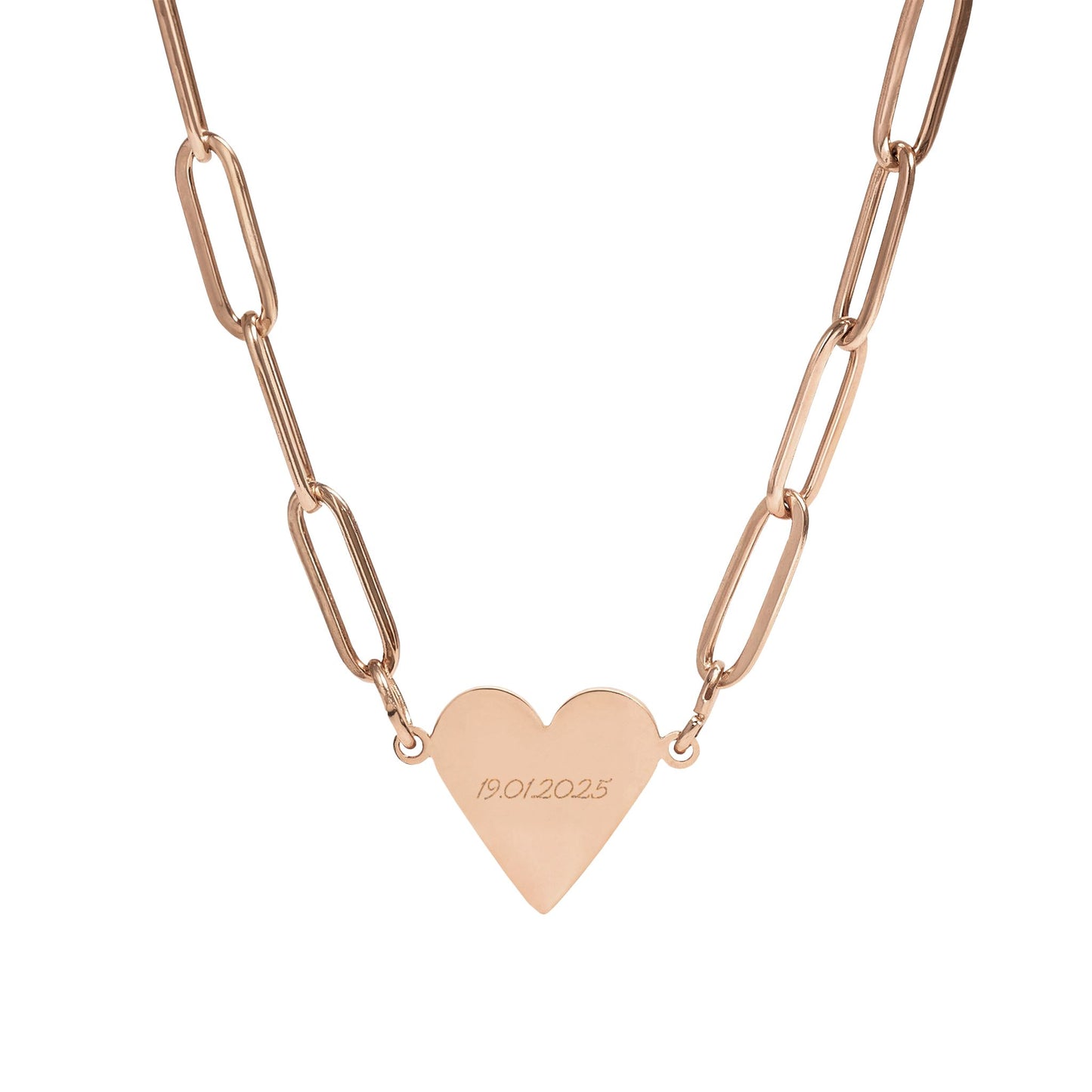Engravable Paperclip Heart Necklace — Customizable Rose Gold or Gold Pendant
