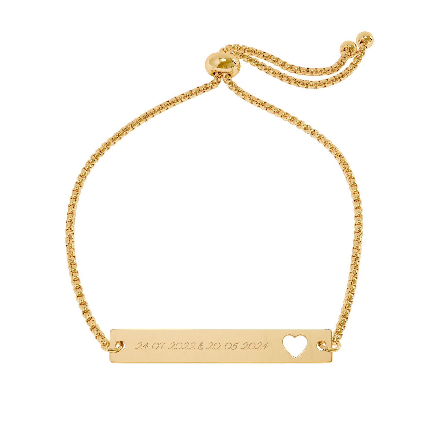Cutout Heart Bar Bracelet, Adjustable Engraving Plate | Gold Bar Bracelet