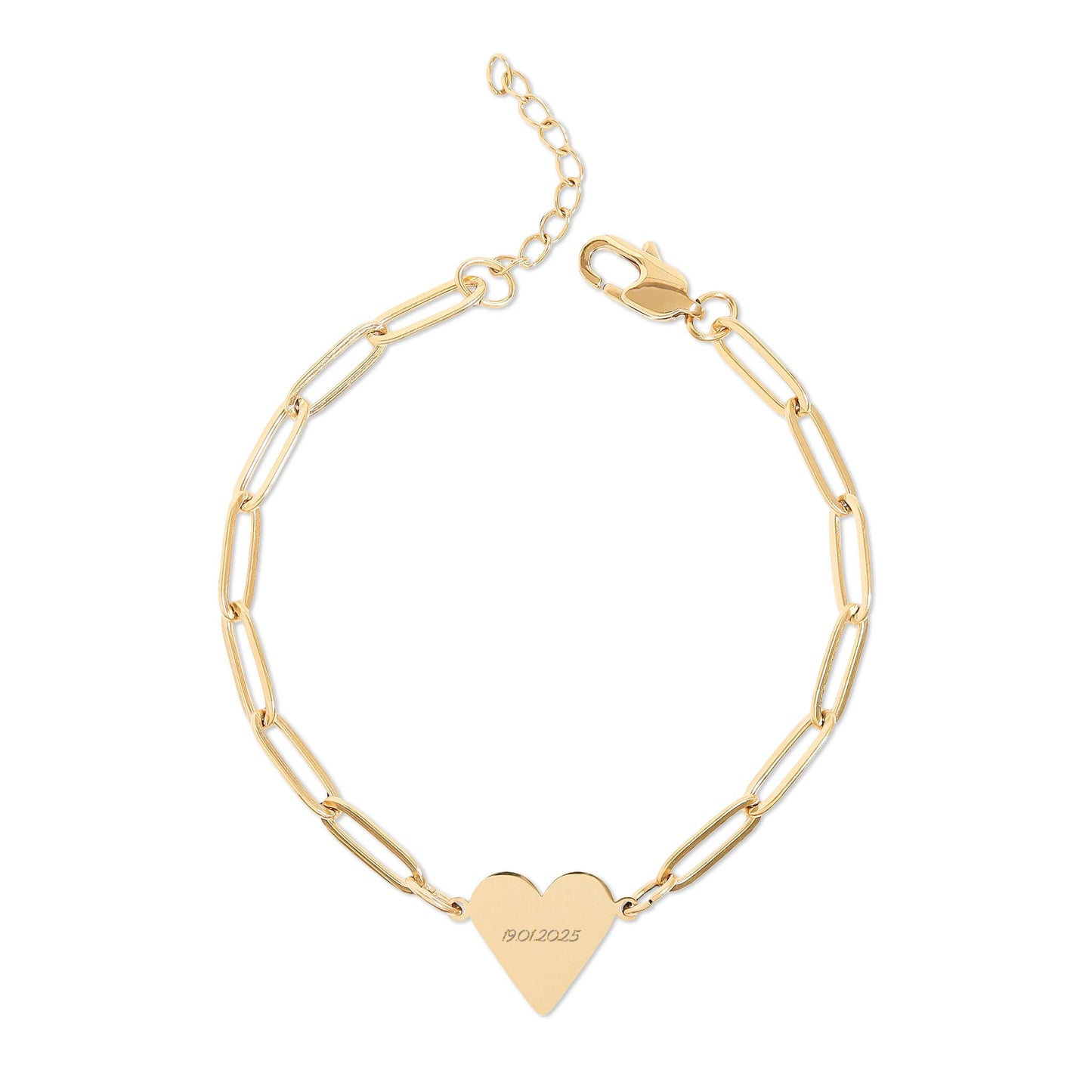 Paperclip Heart Bracelet — Engravable Gold/ Rose Gold Heart Charm