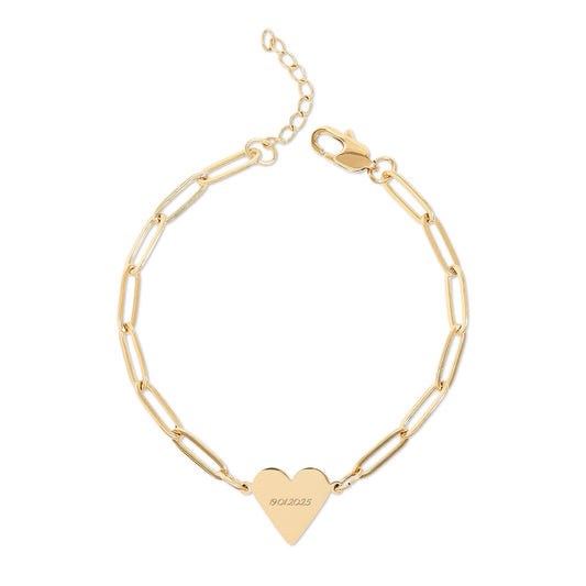 Paperclip Heart Bracelet — Engravable Gold/ Rose Gold Heart Charm